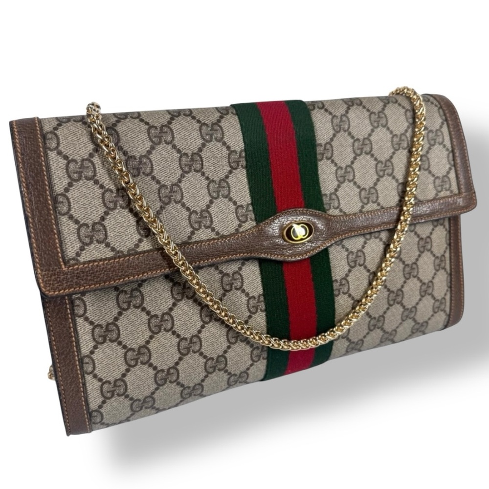 Gucci Brown and Green Crossbody Bag with Signature GG Pattern
